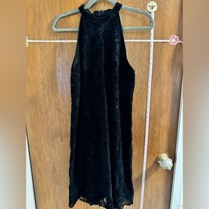 Loft by Ann Taylor halter style little black dress with velvet lace